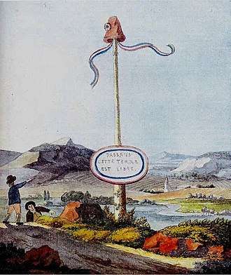 A Goethe watercolour depicting a liberty pole at the border to the short-lived Republic of Mainz