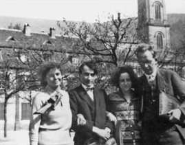 Hannah Arendt (2nd from right), Benno von Wiese (far right), Hugo Friedrich (2nd from left) and friend at Heidelberg University 1928