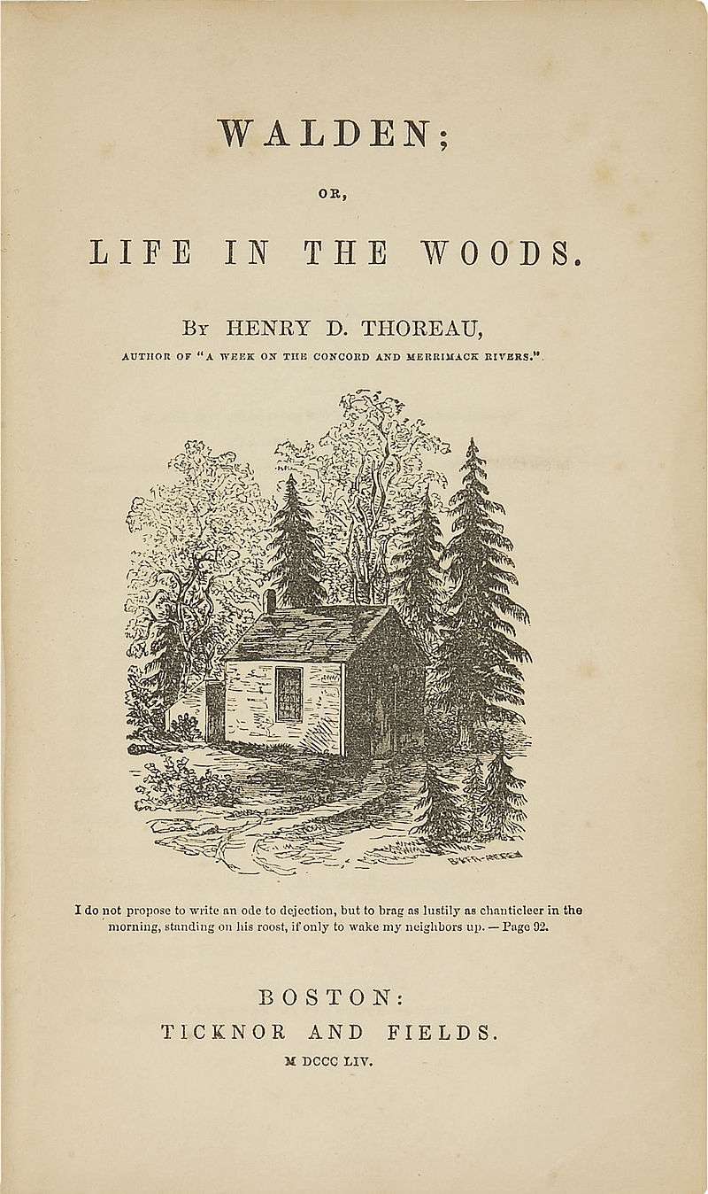 Original title page of Walden, with an illustration from a drawing by Thoreau's sister Sophia