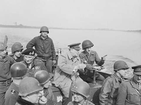 Churchill's crossing of the Rhine river in Germany, during Operation Plunder on 25 March 1945.