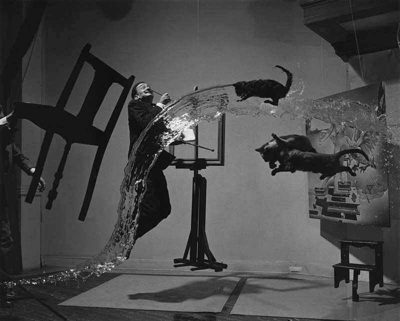 Dalí Atomicus, photo by Philippe Halsman (1948), shown before support wires were removed from the image