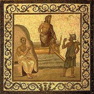 A mosaic of Hippocrates on the floor of the Asclepieion of Kos, with Asklepius in the middle, 2nd–3rd century