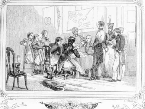 Trial of Robert Ambrister during the Seminole War. Ambrister was one of two British subjects executed by General Jackson. (1848)