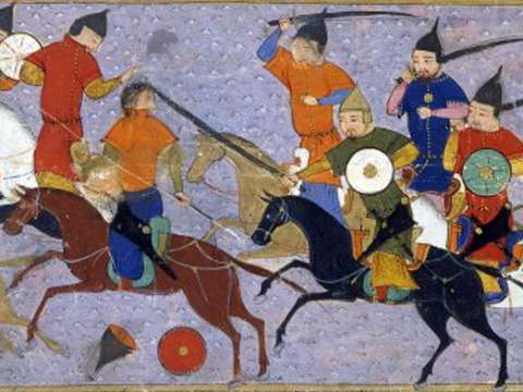 Battle between Mongol warriors and the Chinese