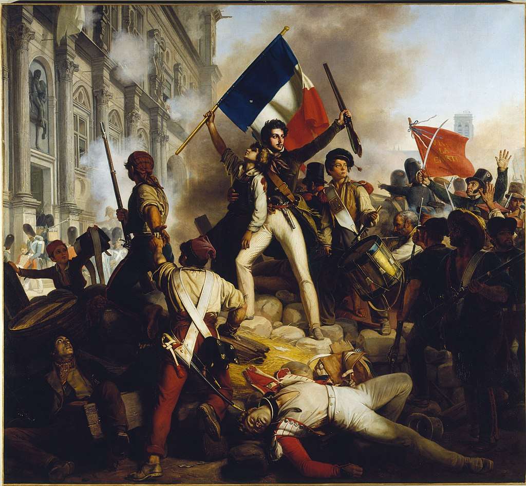 Battle for the Town Hall by Jean-Victor Schnetz. Galois, as a staunch republican, would have wanted to participate in the July Revolution of 1830 but was prevented by the director of the École Normale.