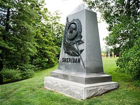 Sheridan's headstone at Arlington National Cemetery. The inscription faces Washington, D.C.