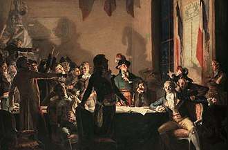 Saint-Just and Robespierre at the Hôtel de Ville on the night of 9 to 10 Thermidor Year II. Painting by Jean-Joseph Weerts
