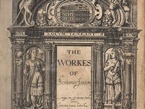 Title page of The Workes of Beniamin Ionson (1616), the first folio publication that included stage plays
