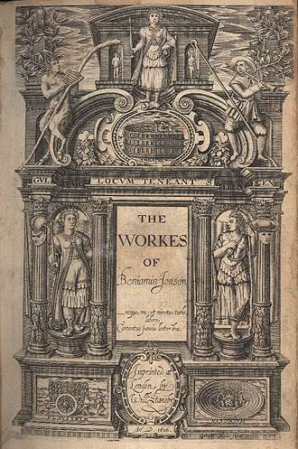 Title page of The Workes of Beniamin Ionson (1616), the first folio publication that included stage plays