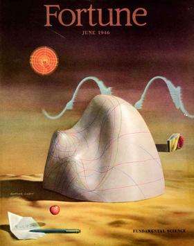 Cover of the June 1946 issue of Fortune, by artist Arthur Lidov, showing Gibbs's thermodynamic surface of water and his formula for the phase rule