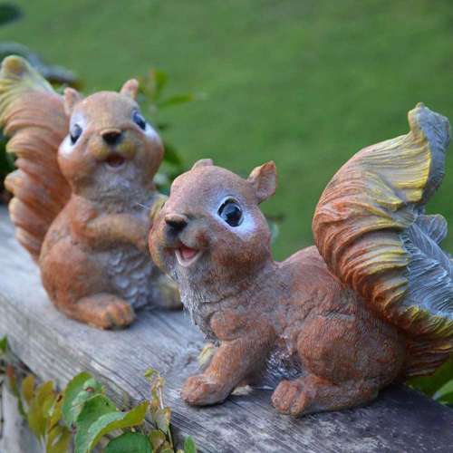Set of 2 Polyresin Squirrel Figurines