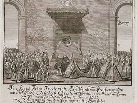 Frederick's marriage to Elisabeth Christine on 12 June 1733 at Schloss Salzdahlum
