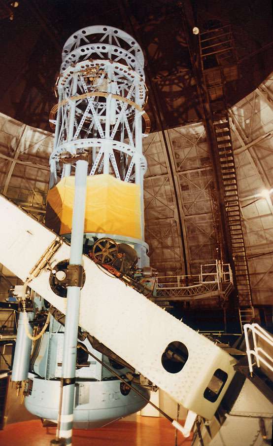 The 100-inch Hooker telescope at Mount Wilson Observatory that Hubble used to measure galaxy distances and a value for the rate of expansion of the universe.
