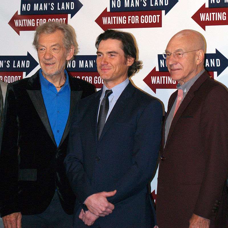 McKellen with Billy Crudup and Patrick Stewart at Sardi's promoting Waiting for Godot and No Man's Land (2013)