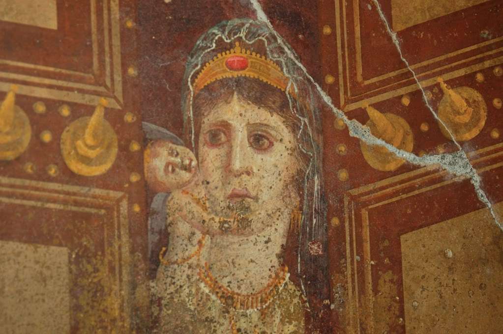 A Roman Second Style painting in the House of Marcus Fabius Rufus at Pompeii, Italy