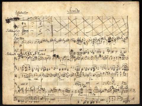 Part of the overture to Elijah arranged by Mendelssohn for piano duet (manuscript in the Library of Congress)