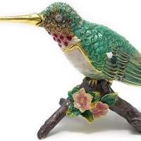Enameled Green Hummingbird with Austrian Crystals Trinket Box