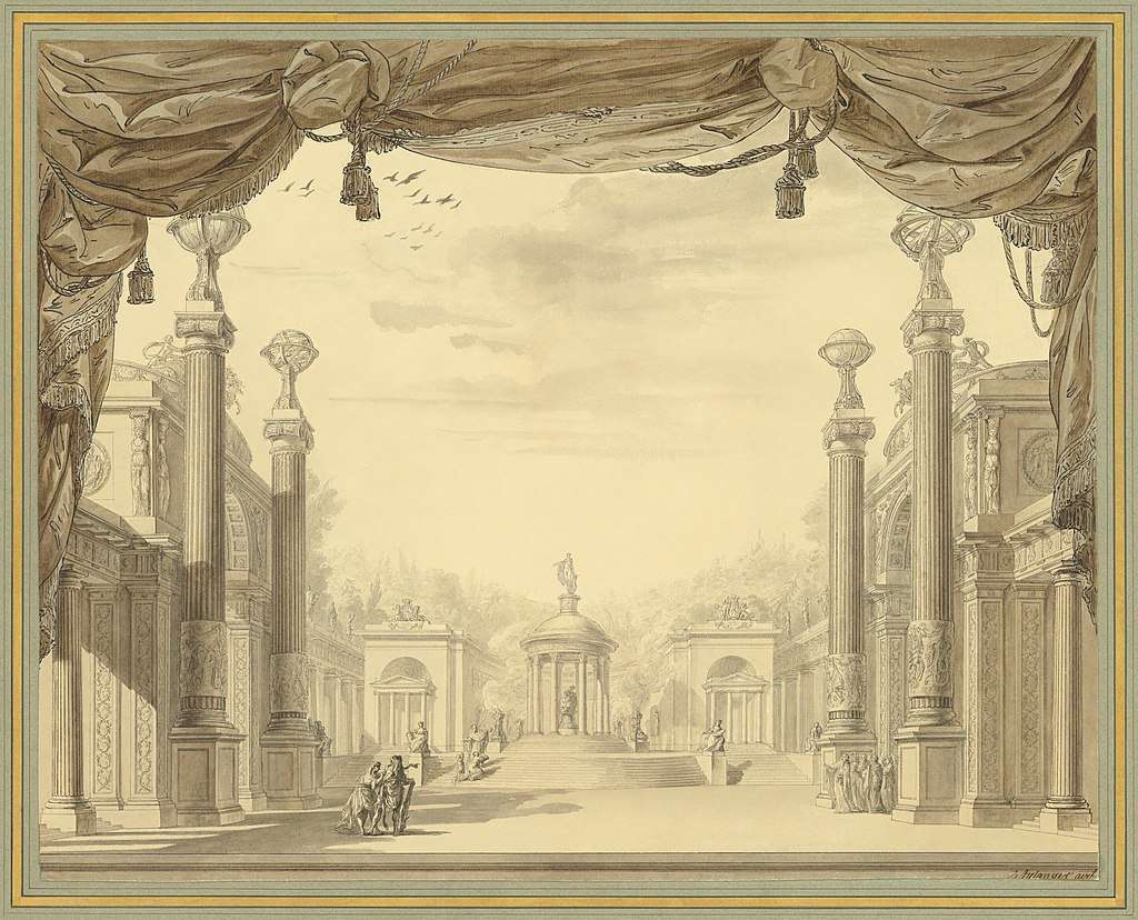 Set design for the première of the revised, French-language version of Alceste
