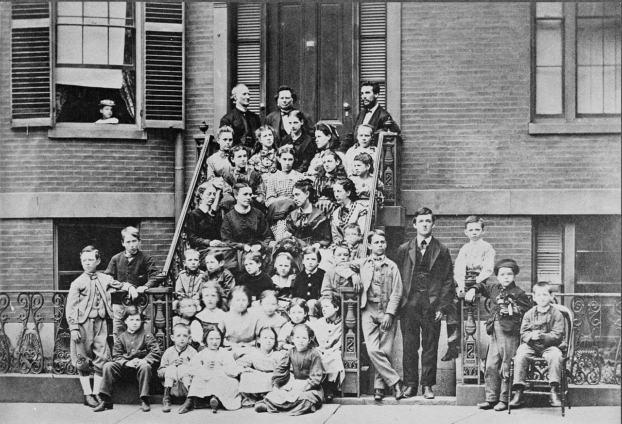 Bell, top right, providing pedagogical instruction to teachers at the Boston School for Deaf Mutes, 1871. Throughout his life, he referred to himself as 
