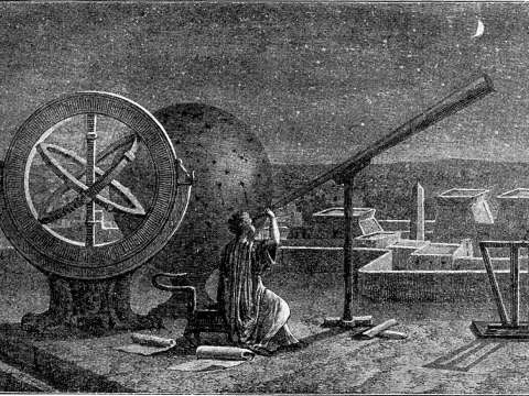 Hipparchus looking through a telescope