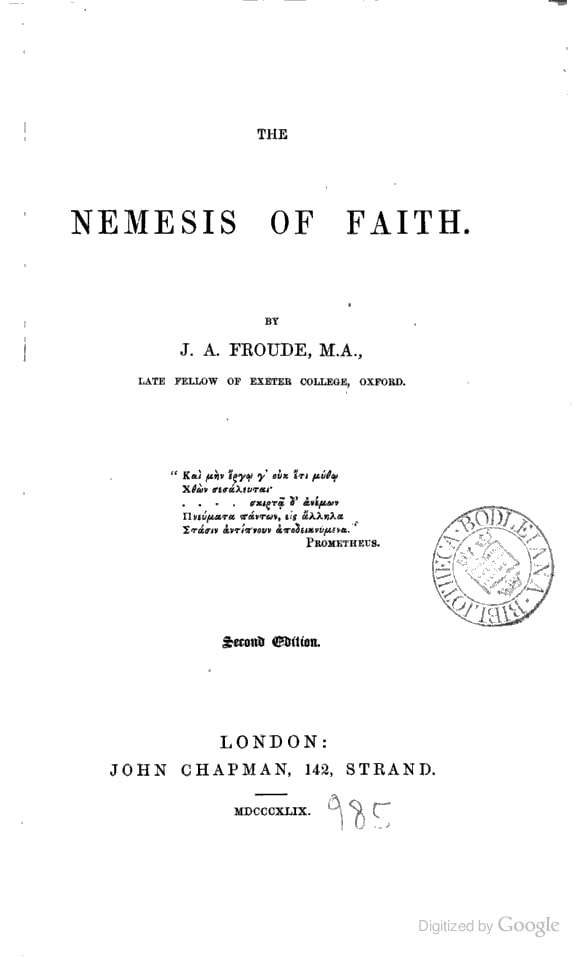 Title Page of The Nemesis of Faith 2nd Edition