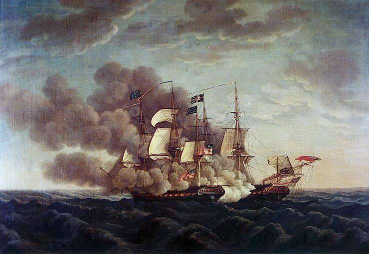 USS Constitution defeats HMS Guerriere, a significant event during the war. U.S. nautical victories boosted American morale.