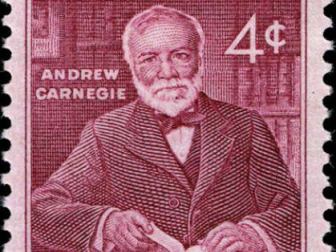 Carnegie commemorated as an industrialist, philanthropist, and founder of the Carnegie Endowment for International Peace, 1960.