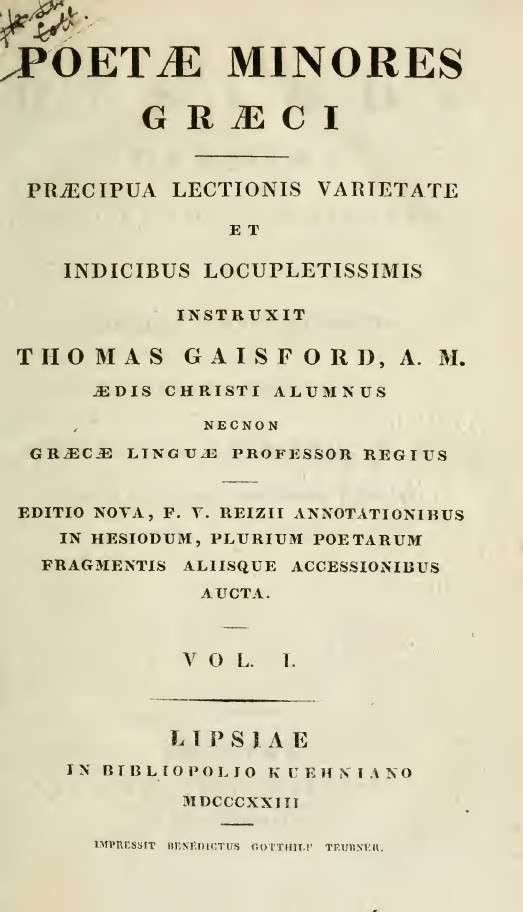 Title to an edition of Hesiod's Carmina (1823)