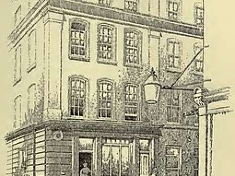 28 Broad Street (now Broadwick Street) in an illustration of 1912. Blake was born here and lived here until he was 25. The house was demolished in 1965.