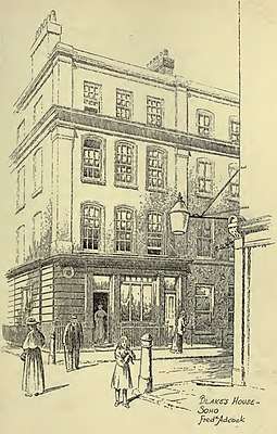 28 Broad Street (now Broadwick Street) in an illustration of 1912. Blake was born here and lived here until he was 25. The house was demolished in 1965.