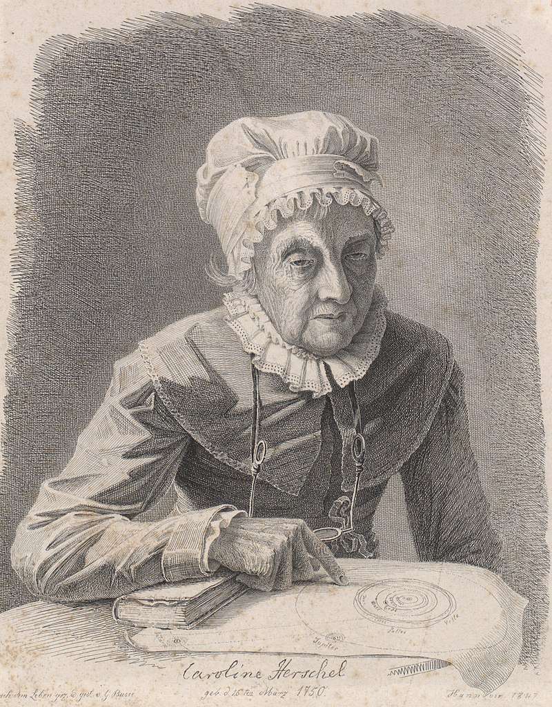 1847 lithograph of Caroline Herschel around 97 years of age