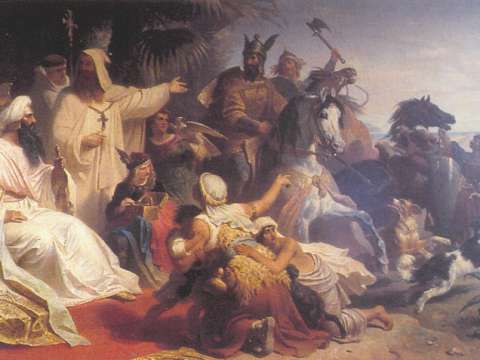 Harun al-Rashid receiving a delegation of Charlemagne in Baghdad, by Julius Köckert (1864)