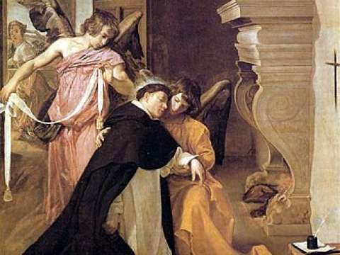 Diego Velázquez, Thomas is girded by angels with a mystical belt of purity after his proof of chastity