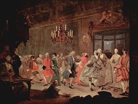 William Hogarth's The Country Dance (circa 1745) illustrates the type of interior scene that Kubrick sought to emulate with Barry Lyndon.