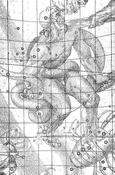 The location of the stella nova, in the foot of Ophiuchus, is marked with an N