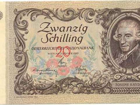 Joseph Haydn on a 1950 20 Austrian schilling banknote