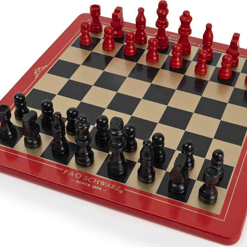 FAO Schwarz Wood Chess Checkers and Tic-Tac-Toe Set