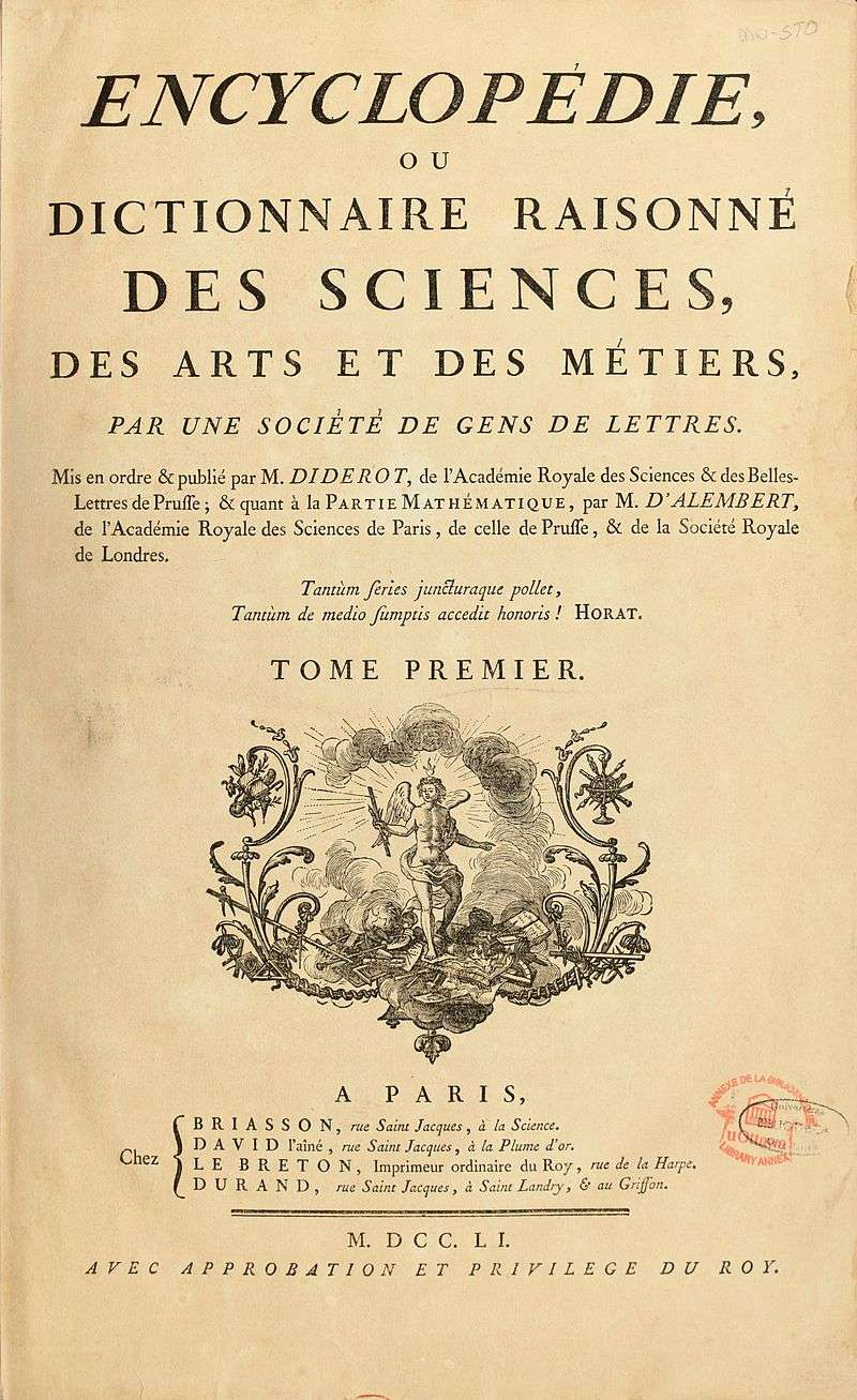 Title page of the Encyclopédie