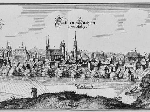 Halle in Sachsen by Matthäus Merian the Elder (1653), Topographia Saxoniae Inferioris, Frankfurt am Main