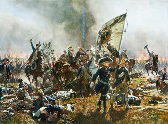 Frederick leading his troops at the Battle of Zorndorf, by Carl Röchling