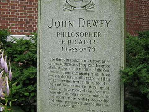 Grave of Dewey and his wife in an alcove on the north side of the Ira Allen Chapel in Burlington, Vermont. The only grave on the University of Vermont campus