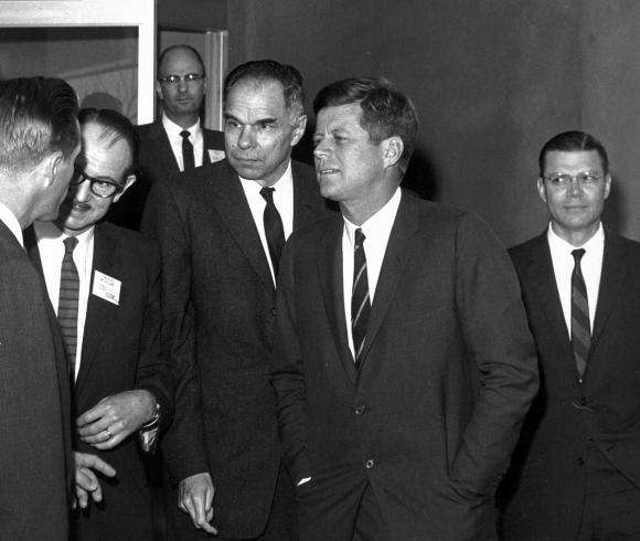 From left to right: Chairman Seaborg, President Kennedy, Secretary McNamara on March 23, 1962.