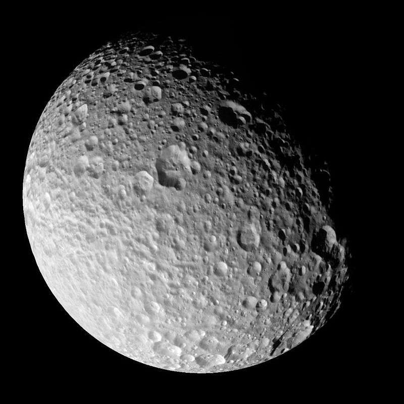 A Cassini orbiter's view of Mimas, a moon of Saturn discovered by Herschel in 1789.