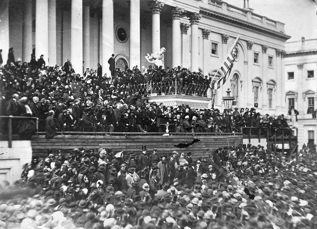 Lincoln's second inaugural address in 1865 at the almost completed Capitol building