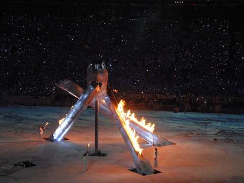 The lighting of an Olympic cauldron inside BC Place Stadium during the opening ceremony of the 2010 Winter Olympics.