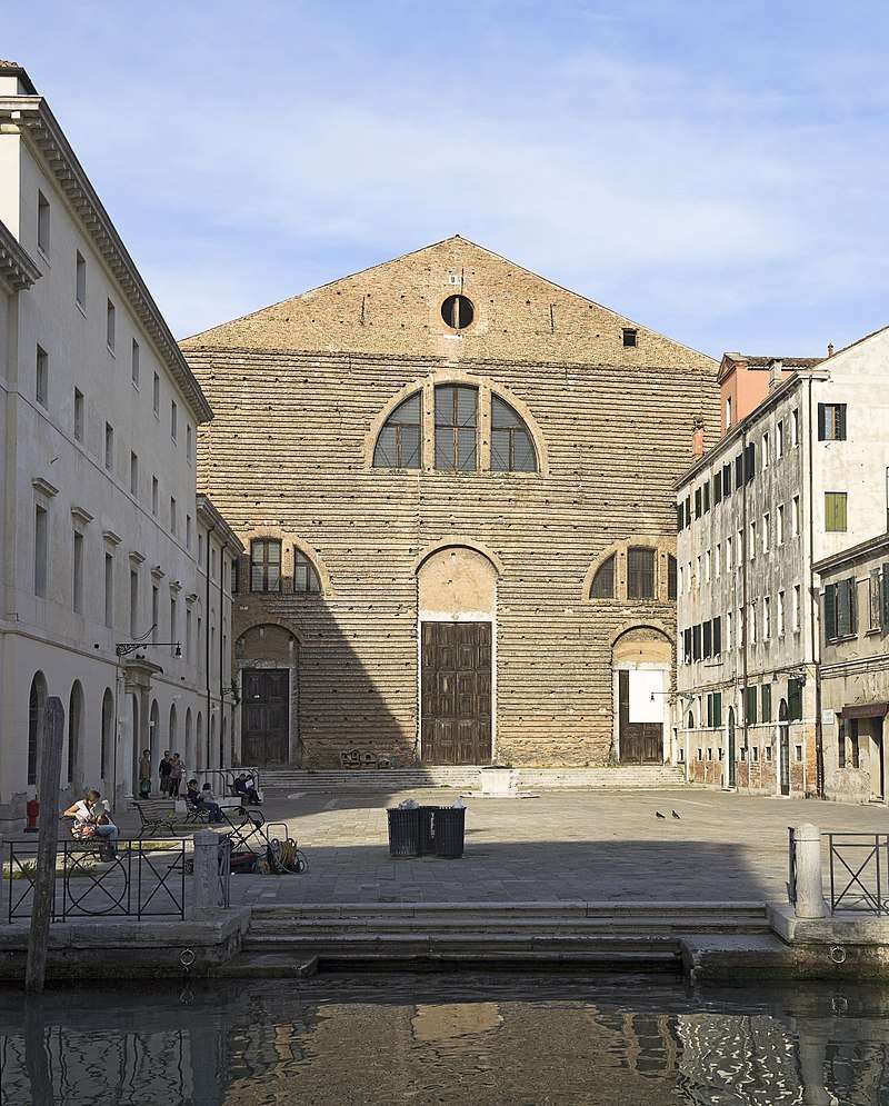 San Lorenzo church in the sestiere of Castello (Venice), where Polo was buried. The photo shows the church as is today, after the 1592 rebuilding.