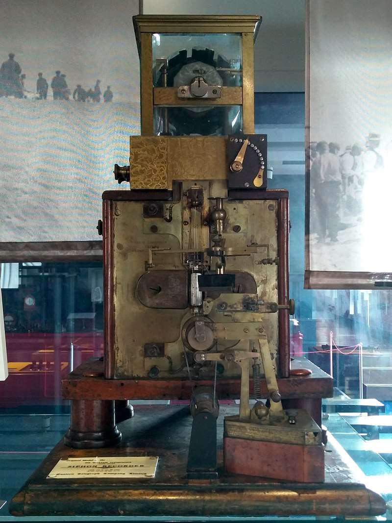 William Thomson's telegraphic syphon recorder, on display at Porthcurno Telegraph Museum, in January 2019.