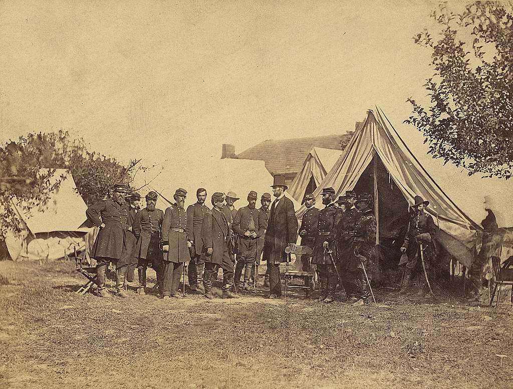 Lincoln with officers after the Battle of Antietam.