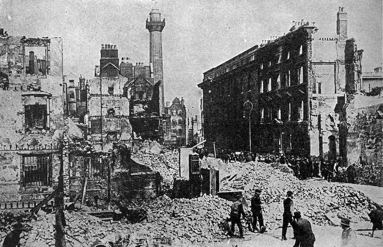 Dublin city centre in ruins after the Easter Rising, April 1916