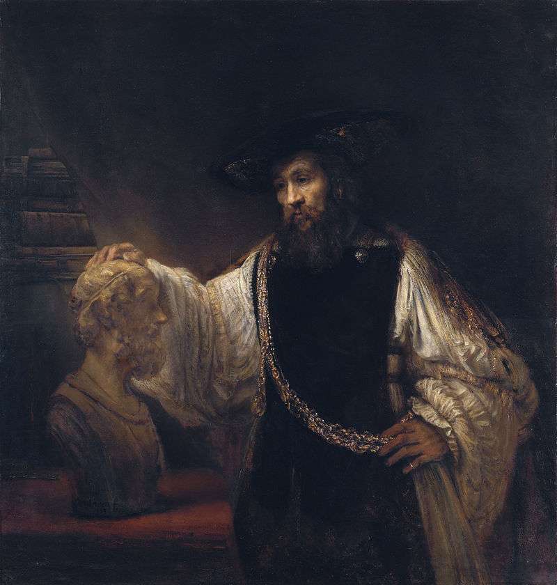 Aristotle with a Bust of Homer by Rembrandt. Oil on canvas, 1653